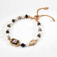 Top view of a handcrafted bracelet in S925 silver, featuring abalone shell, moss agate cubes, deep blue lapis, and softly glowing pearls — a symbol of grounded beauty.