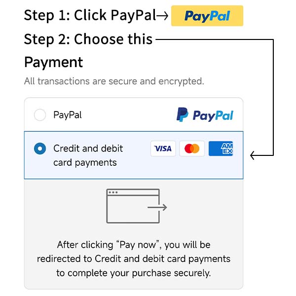 How to pay by card without a PayPal account – Step-by-step checkout instruction with PayPal button and credit card option